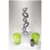 Image 1 : A pair of green cased glass vases 9 1/2" and a aluminum abstract statue, 31" in height
