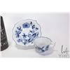 Image 4 : Three pieces of vintage Meissen blue and white china including lidded dish, demi and saucers and a m