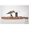 Image 1 : Two pieces of treenware including unsigned 28" high totem and a very handsome hand made bird on stan