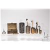Image 1 : Selection of antique metal wares including 5" X 3 1/2" strong box, brass No. 5 lighter, small oiler 