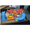Image 2 : Two trays with a large selection of Fisher Price Little People including Firehose/ market/ post offi