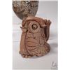 Image 2 : Three handmade animal clay sculptures including bear on Raku base signed by artist L.W., 12" in heig