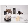 Image 1 : Selection of collectible figures including cast bull 9" in length, foo dog, wooden frog figure, ston