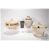 Image 1 : Three pieces of handmade pottery including pedestal tureen plus double handled casserole and biscuit