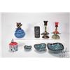 Image 1 : Selection of artisan made collectibles including a signed Mindy Andrews "bird on stump" lidded pot, 