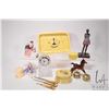 Image 1 : Selection of vintage collectibles including dresser tray, tools and powder box, West German crystal 