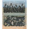 Image 2 : Matted glass framed lino cut print titled "Frogs and Rushes" by artist H.(Helen D.) Mackie, 1/40, ov