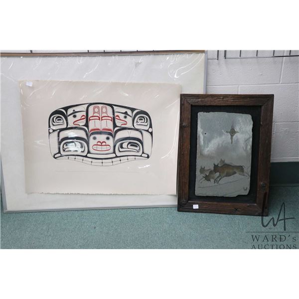 Two pieces of art work including unframed Haida print "Design detal from the 19th century Tsimshain 