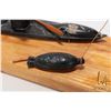 Image 2 : Carved soapstone display of hunter in kayak w/ seal & whale. Kayak measures 9 1/2" long. No signatur