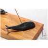 Image 3 : Carved soapstone display of hunter in kayak w/ seal & whale. Kayak measures 9 1/2" long. No signatur