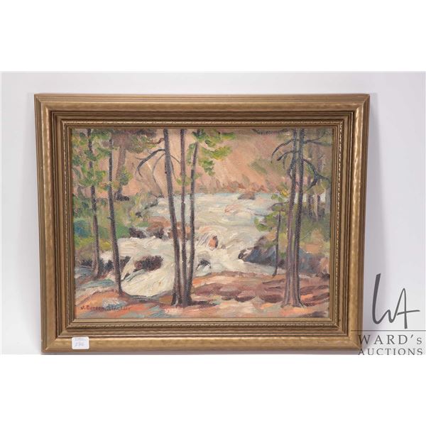 Framed oil on board painting, titled on verso  Jonas Creek Fall, Mile 50 J-B Highway  signed by arti