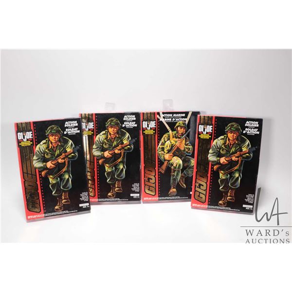 Four 1994 collectible G.I Joes including three Action Soldier Infantry and one Action Marine Marine 