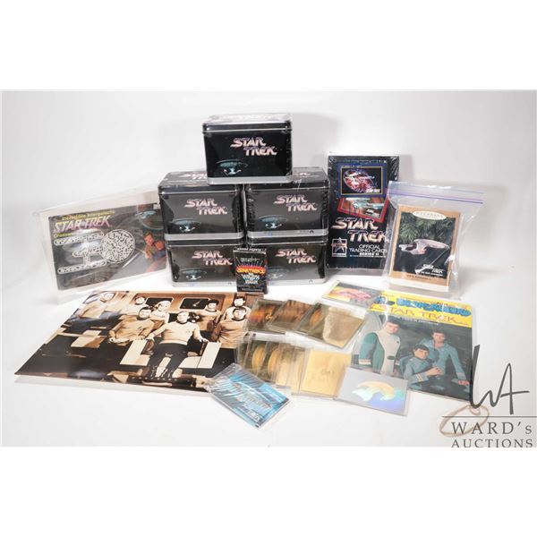 Selection of Star Trek collectibles including five sealed sets of 25th Anniversary trading cards, on