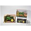 Image 1 : Three collectible farm toys including 1:16 scale Ertl John Deere model "G" tractor, 1:32 scale John 
