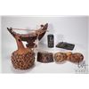 Image 1 : Selection of treenware musical instruments including shakers, maracas, xylophone, finger organ etc.