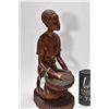 Image 3 : Two carved wooden figures including woman w/ two children measuring 23" high and woman w/ basket mea