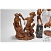 Image 2 : Four carved wooden figures including 16" man w/ sack, 11" man & woman, 8" two children and 17" tall 