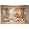 Image 2 : Gilt framed oil on canvas painting of a forest creek scene. Signed by artist "H.L Scheffel". Measuri