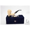 Image 1 : Boxed vintage handcarved meerschaum pipe with horn stem, case and tamper, signed by artist Eyup Sabr