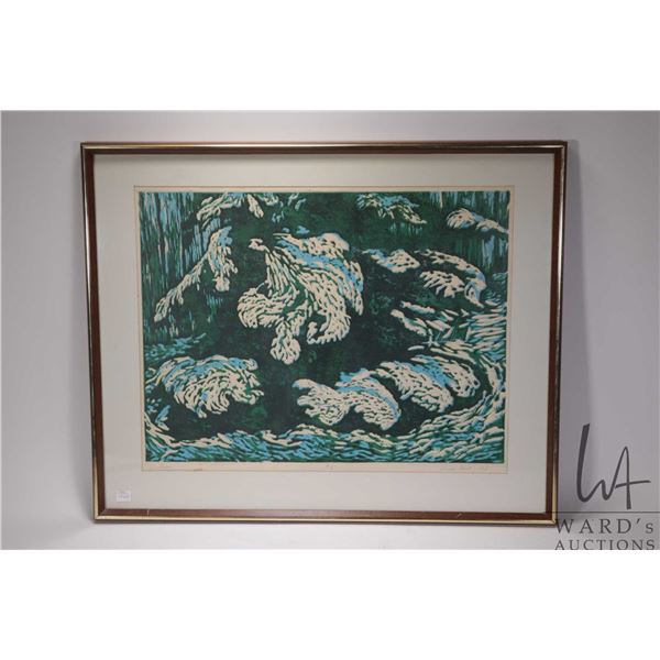 Framed limited edition print titled "Snow" by Louise Gant, 4/6, outside dimensions including frame 2