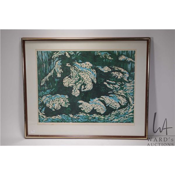 Framed limited edition print titled "Snow" by Louise Gant, 4/6, outside dimensions including frame 2