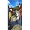 Image 2 : Handpainted textured acrylic on board painting of a European street, signed by artist M. (Miguel) Fr