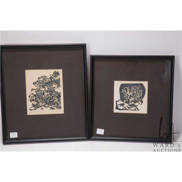 Two framed lmited edition block prints including  Accompaniment for Oboe  1/10 and an untitled 1/9 b