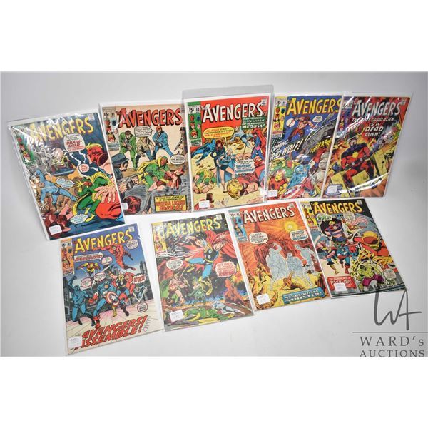 Nine Marvel comics "The Avengers" including 80 Sept, 81 Oct, 82 Nov, 83 Dec, 84 Jan, 85 Feb, 86 Marc