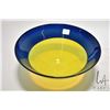 Image 2 : Yellow vaseline to cobalt, artisan signed center bowl 10" in diameter