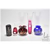 Image 1 : Four pieces of signed art glass including two rose bowl, perfume bottle with dabber/stopper and 11" 