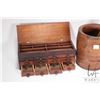 Image 2 : Antique Quebec turned wood mortal and pestle 7 1/2" in height and a multi drawer, lift lid apothecar