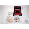 Image 1 : Vintage lacquer jewellery box with eleven brooches and glass cherry blossom jewel box
