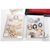 Image 2 : Vintage lacquer jewellery box with eleven brooches and glass cherry blossom jewel box