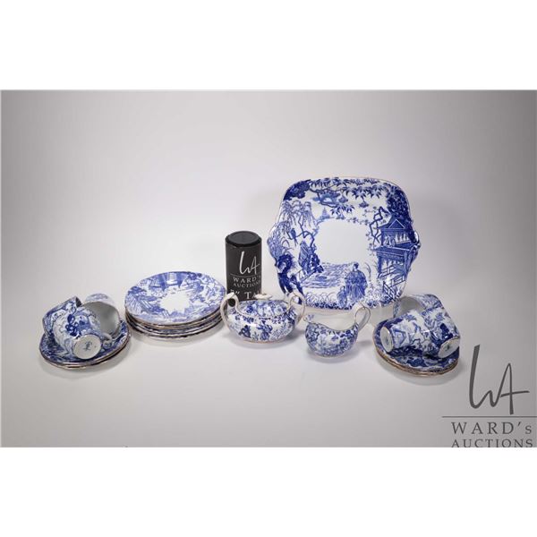 Selection of Royal Crown Derby Mikado china dinnerware including six each of 7  plates, demitasse cu