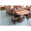 Image 1 : Mid 20th century tea wagon with drop leaves, pull up handle, single drawer and removable tray