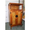 Image 1 : Semi contemporary entertainment unit with two doors inset with bamboo, hand hammered hardware, fitte