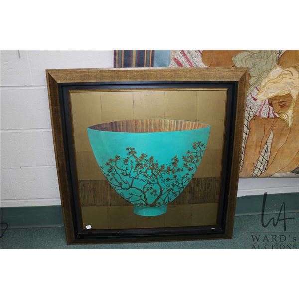 Framed 36" X 36" gilt framed print titled "Blossom Bowl" by Armie Fiske, sold by the Bombay Company.