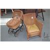 Image 1 : Antique wicker doll's pram and a wicker rocker