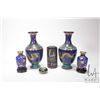 Image 1 : Five pieces of Cloisonne including two small vases on wooden plinths and two 9" vases and a small tr