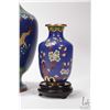 Image 2 : Five pieces of Cloisonne including two small vases on wooden plinths and two 9" vases and a small tr