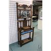 Image 1 : Antique oak hall stand with decorative bronze hooks, Nouveau carving and metal panel, glove box, dri