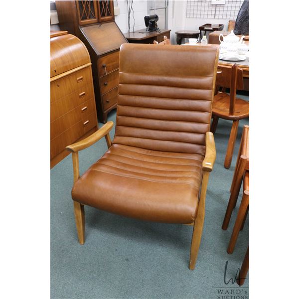 Modern mid century style, open arm upholstered parlour chair