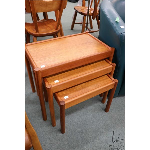 Set of three mid century modern style teak nesting tables