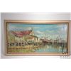 Image 1 : Framed oil on board painting of a harbour scene with boat, signed by artist E. (Edie) Bryson, '68, 1