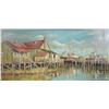 Image 2 : Framed oil on board painting of a harbour scene with boat, signed by artist E. (Edie) Bryson, '68, 1