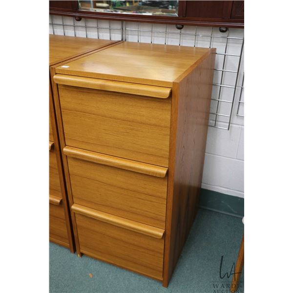 Mid century modern teak, three drawer filing cabinet, note: will fit legal size, 39" X 20" X 24"