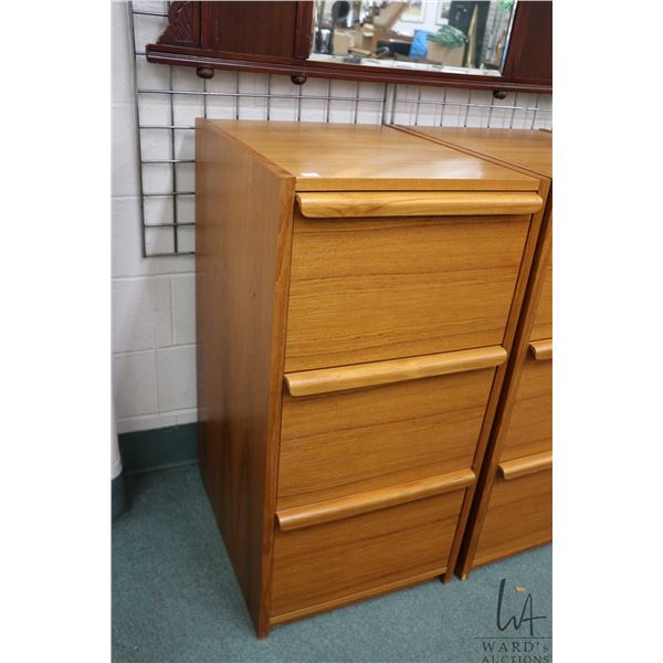 Mid century modern teak, three drawer filing cabinet, note: will fit legal size, 39" X 20" X 24"