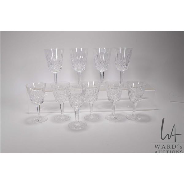 Selection of Waterford crystal "Lismore" stemware including four 7" high wine glasses and six 6" gla