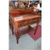 Image 1 : Mid 1800's two drawer mahogany washstand with low backboard and turned supports, 36" X 33" X 18"