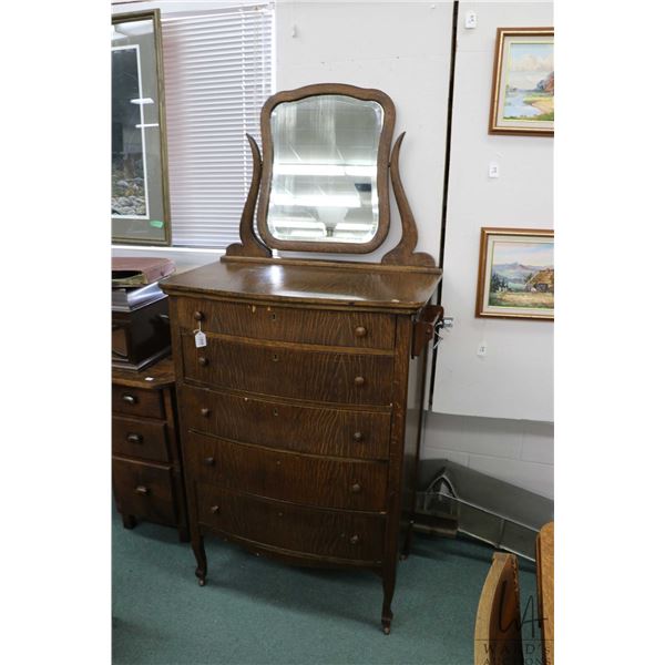 Antique Canadiana five drawer mirrored high boy, 47" X 33" X 19" not including mirror and harp